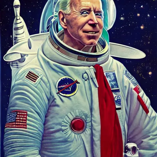 Image similar to surreal portrait of joe biden as psychedelic 1 9 2 0 s astronaut, by j. c. leyendecker, bosch, alex grey, jon mcnaughton, and beksinski