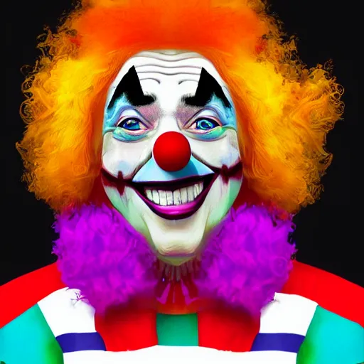 Image similar to A colorful clown, crazy, funny, stupid, digital art