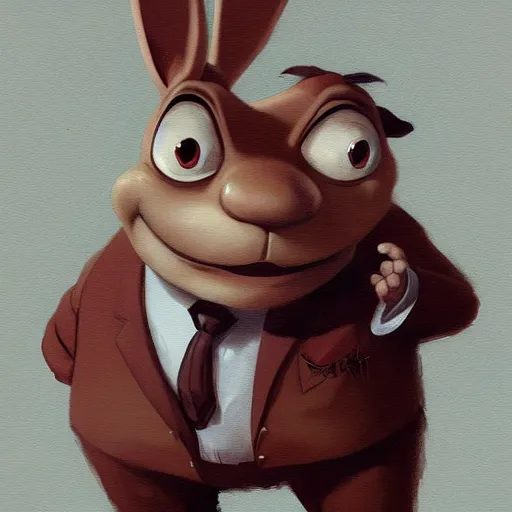 Prompt: portrait of mr. bean as roger rabbit big chungus painted by greg rutkowski