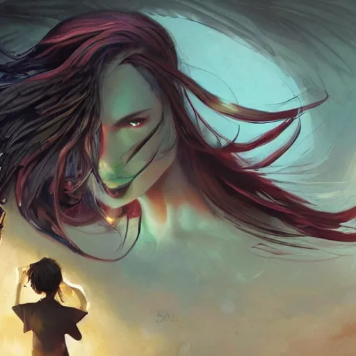 Image similar to beautiful female mage with red hair, keira knightley, black clothing, dark feathered wings, intricate, highly detailed face, cory behance hd by jesper ejsing, by rhads, makoto shinkai and lois van baarle, ilya kuvshinov, rossdraws global illumination