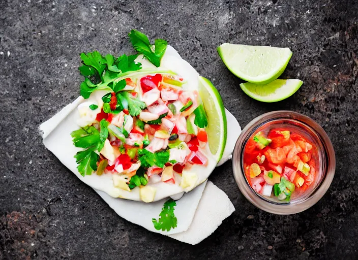 Prompt: dslr food photograph of ceviche, 8 5 mm f 1. 8