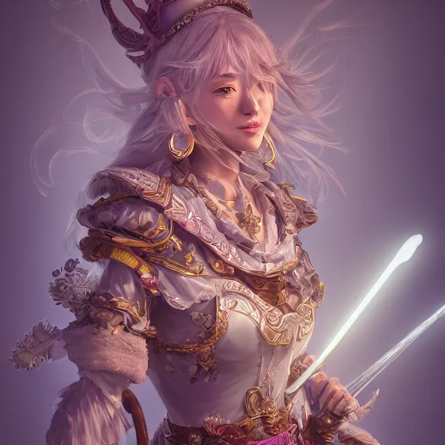 Image similar to studio portrait of neutral good colorful female cleric bard healer as absurdly beautiful, elegant, young skinny gravure idol, ultrafine hyperdetailed face illustration by kim jung gi, irakli nadar, intricate linework, sharp focus, bright colors, octopath traveler, final fantasy, unreal engine highly rendered, global illumination, radiant light, detailed and intricate environment