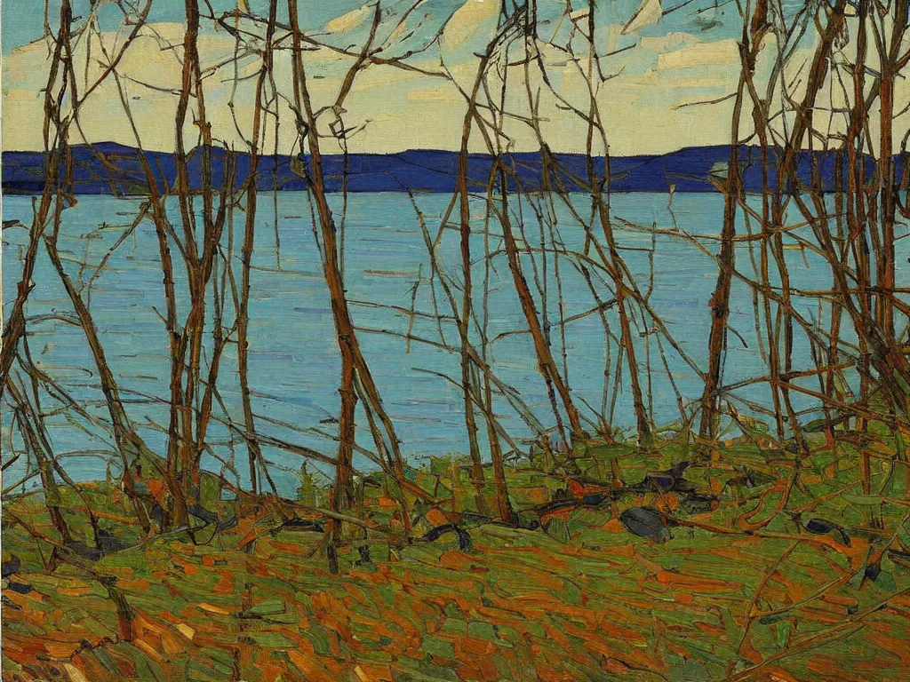 Image similar to a beautiful landscape painting by tom thomson, trending on arstation