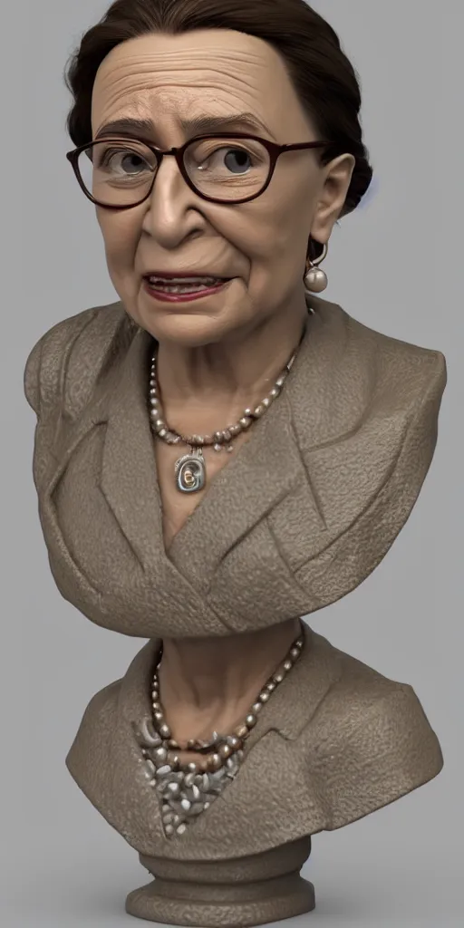 Image similar to Fanart 3D model of Ruth Bader Ginsberg, trending on artstation, cycles render, character bust, For Hire 3D artist, Pixar and Industrial
