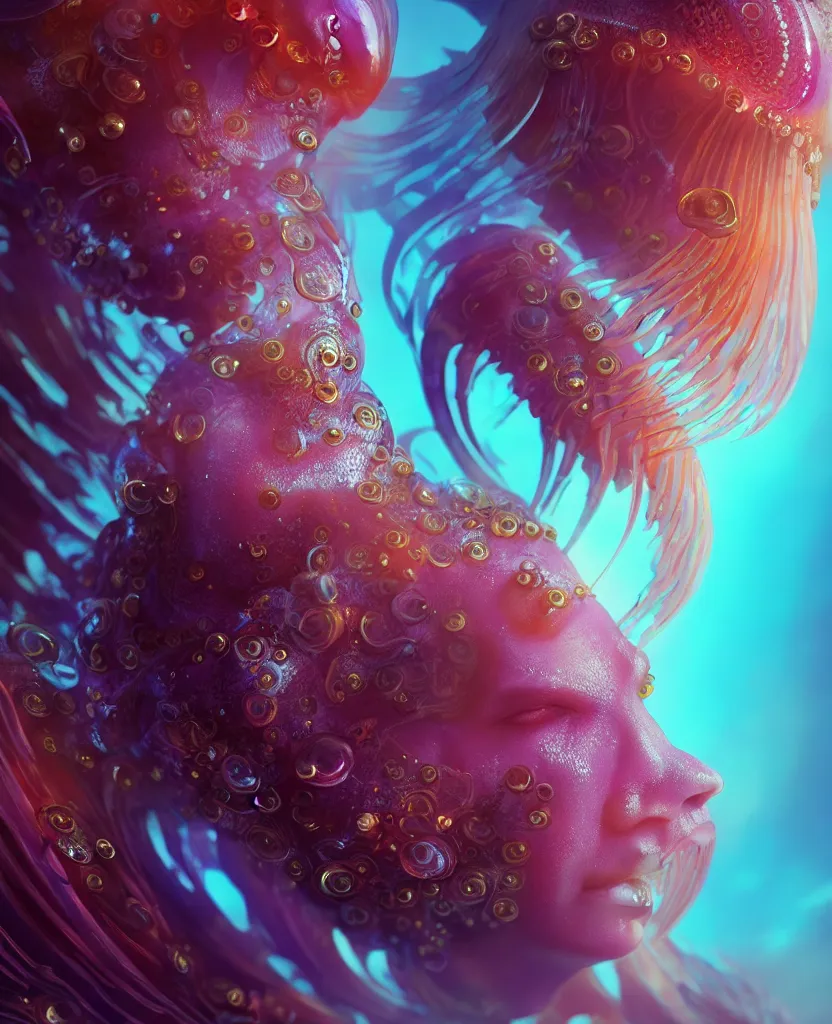 Image similar to goddess close-up portrait. orchid jellyfish phoenix head, nautilus, skull, betta fish, bioluminiscent creatures, intricate artwork by Tooth Wu and wlop and beeple. octane render, trending on artstation, greg rutkowski very coherent symmetrical artwork. cinematic, hyper realism, high detail, octane render, 8k