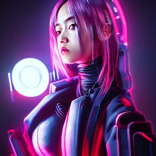 Prompt: An epic comic hyperrealistic portrait anime illustration of a cyber warrrior girl wearing futuristic wardrobe, black and reddis, ultradetailed face expression trending on artstation and artbreeder, cyberpunk 2077 color, heavy rainning at tokyo night, neon light rooftop, unreal 5, DAZ, 8k, unreal 5 engine render, cosplay, RPG portrait, final fantasy Vll world concept, dramatic lighting, rim lights, PS5 render quality