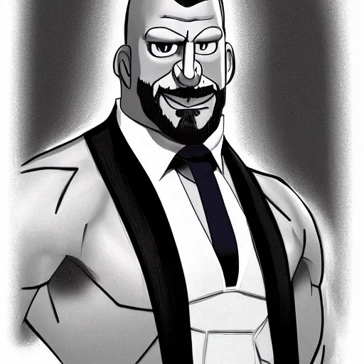 Image similar to Head-to-shoulder shot of Triple H as a Disney character wearing his in-ring gear, Disney, cartoon, Disney style, 2d, drawn image, beautifully drawn, Disney 2d animation still, digital 2D animation, traditional animation, Disney style, Disney animation, Deviantart, very coherent symmetrical artwork