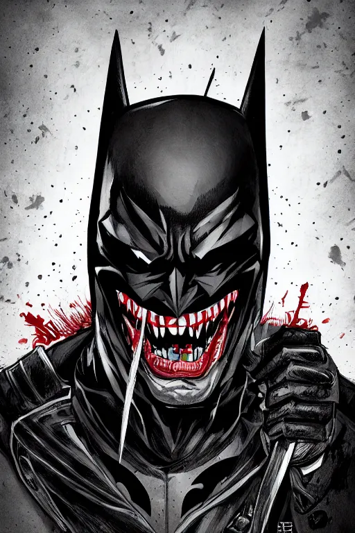 Image similar to the batman who laughs, comic strip style, dynamic lighting, fantasy concept art, trending on art station, stunning visuals, creative, cinematic, portrait, ultra detailed