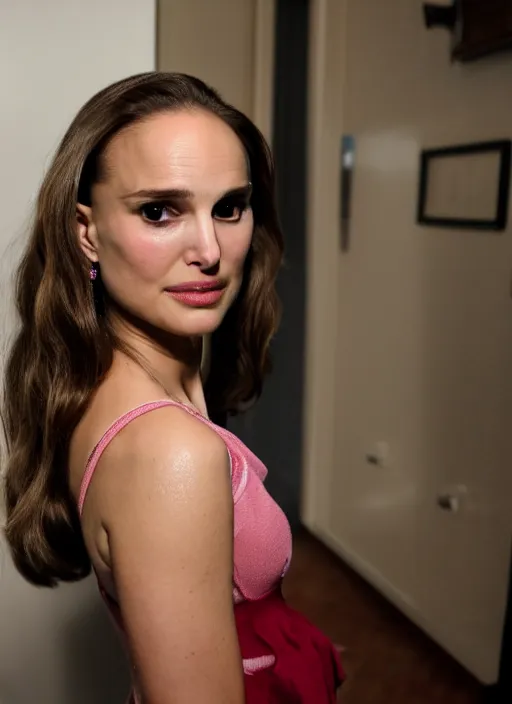 Prompt: wide angle photo of natalie portman as overly attached girlfriend, 8 k, 1 6 mm f 1 6