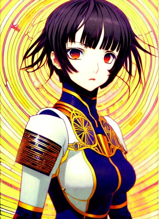 Image similar to ilya kuvshinov anime knight girl in ornate armor, last exile, murata range, fine detail, perfect anime face, dramatic lighting, dynamic composition, gustav klimt, art deco, cel shading, vivid, rich texture, ( ( ( yoshinari yoh ) ) ), alphonse mucha, ( ( ( colorful ) ) ),