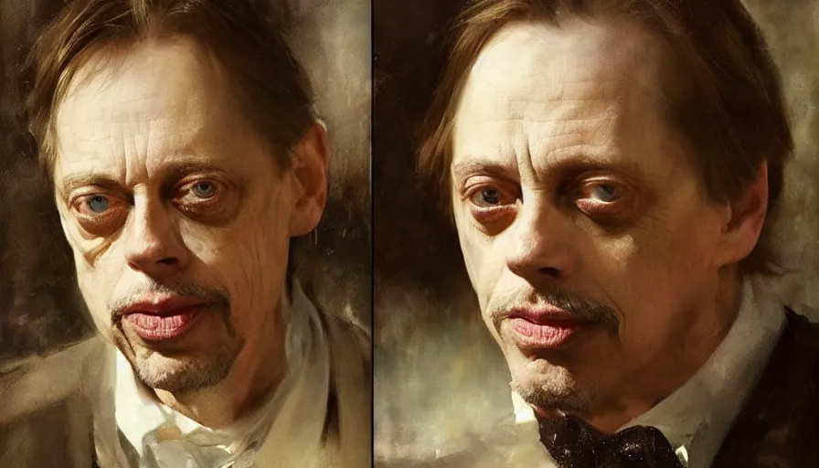 Prompt: beautiful portrait of steve buscemi in a loaf of bread, art by anders zorn, wonderful masterpiece by greg rutkowski, beautiful cinematic light, american romanticism thomas lawrence, greg rutkowski