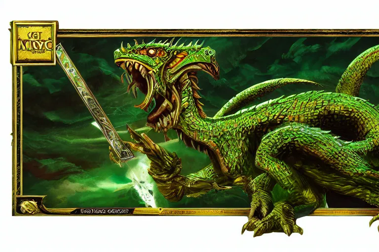 Image similar to a giant monster epic royal stone basilisk, gold green creature, magic : the gathering
