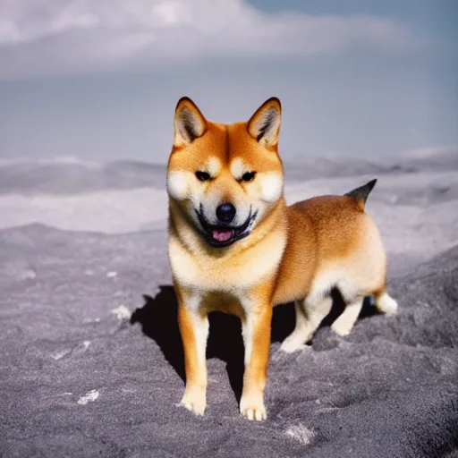 Prompt: professional photograph of a shiba inu on the moon, HD, high quality,