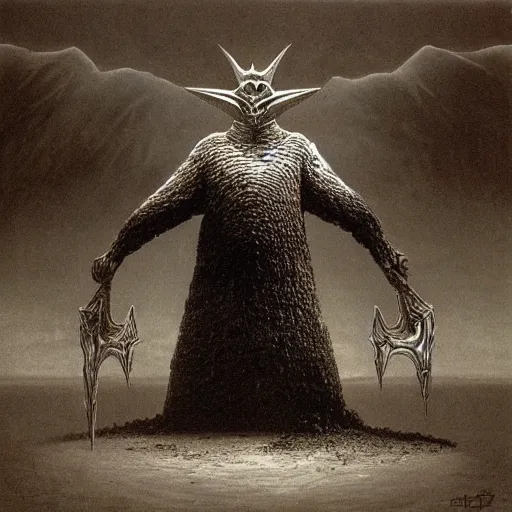 Image similar to patrick star as a dark souls boss by zdzisław beksinski