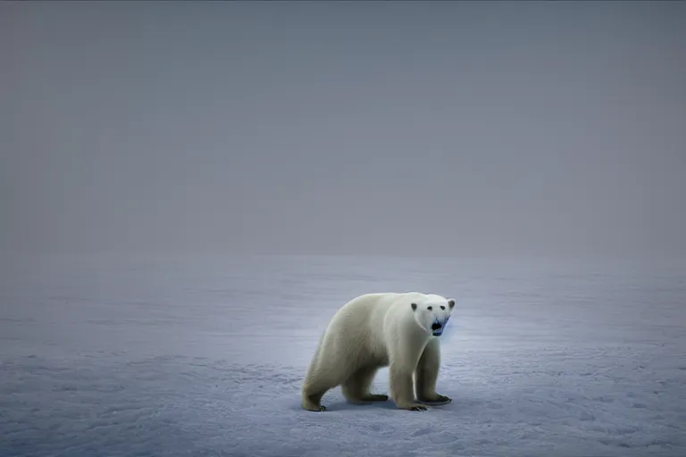 Prompt: a highly detailed cinematic photograph of a polar bear on the north pole in the mist eating mc donalds, ultra realistic, depth, beautiful lighting, by annie leibovitz, hasselblad, 1 0 0 mm, bokeh, photorealistic, hyperrealistic, octane, masterpiece