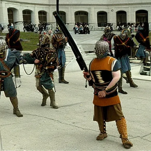 Image similar to roman legions shooting in front of the pentagon ( 2 0 0 3 )