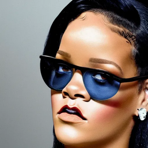 Prompt: rihanna in cyber glasses, album cover, studio ghibli, 8 k, cinematic,