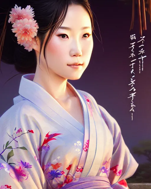 Image similar to a beautiful okinawa girl wear elegant yukata in festival | | summer night, realistic shaded, pleasant face, good looking, fine details, 4 k realistic, cryengine, realistic shaded lighting poster by greg rutkowski, magali villeneuve, artgerm, jeremy lipkin and michael garmash and rob rey