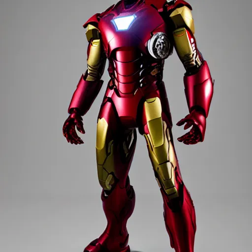 Image similar to overgrown, rusted, and battle damaged iron man suit, 4k realistic photo