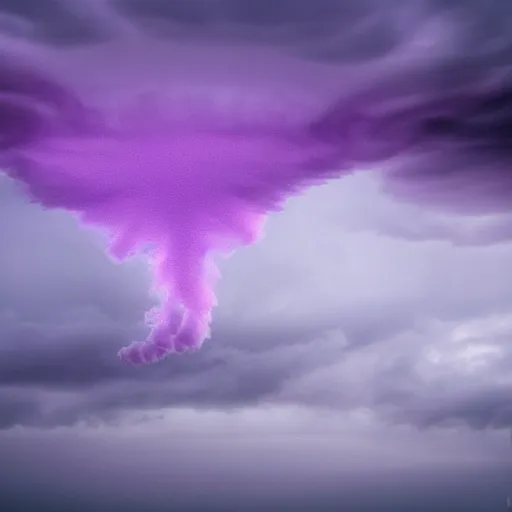 Image similar to amazing photo of purple clouds in the shape of a tornado, digital art, beautiful dramatic lighting