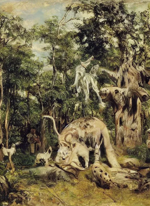 Image similar to artwork painting of a zoo exhibit by eugene von guerard, ivan shishkin, john singer sargent