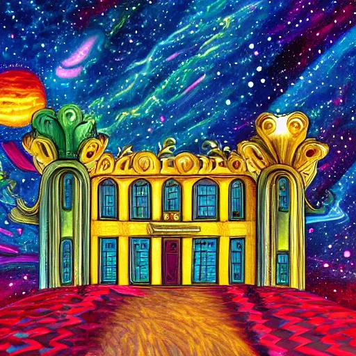 Prompt: galactic palace in the style of johnathan solter painting hd