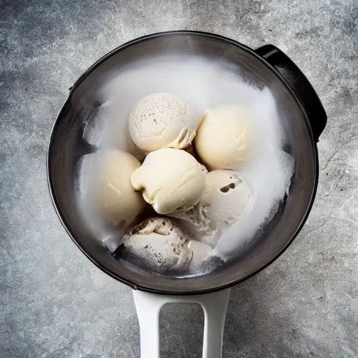 Image similar to ice cream in a pot of boiling water, realistic photo