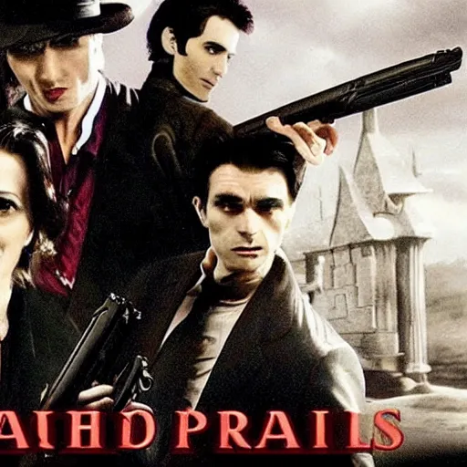 Prompt: Still of Vampires Holding Guns, incredibly terrible movie, downvoted heavily