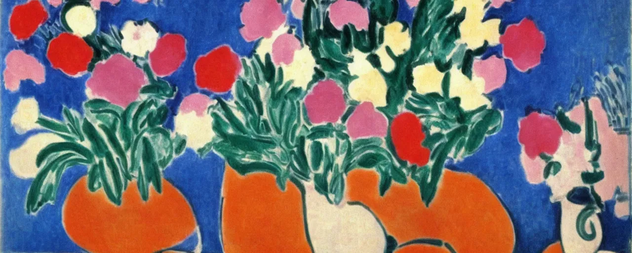 Image similar to flowers in the style oh Henri Matisse, poster.