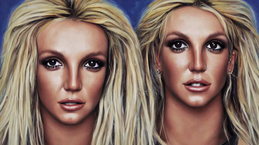 Image similar to A portrait painting of britney spears; the most beautiul painting in the world; trending on artstation; oil on canvas; correct face; correct eyes; anatomically correct; extraordinary masterpiece!!!!!!; 8k