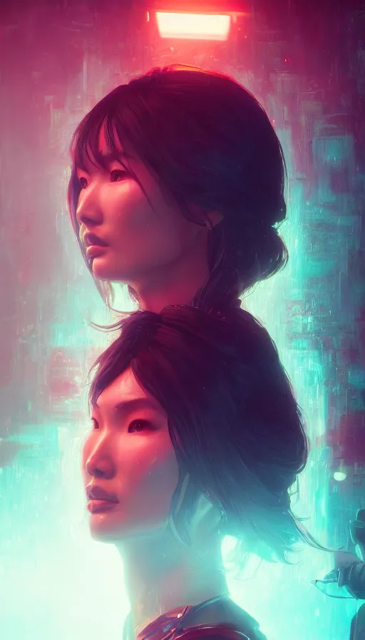 Prompt: portrait of gemma chan tavern bard, intricate face, furious expression, sweat, narrow dark streets with exotic dancers, vaporwave aesthetics, 8 k uhd, unreal engine, octane render in the artstyle of finnian macmanus, john park and greg rutkowski