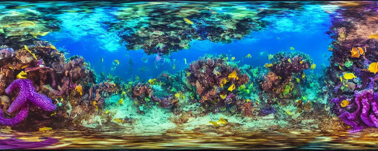 Prompt: Under the sea In an octopus' garden In the shade, 4K HDR. Pano 360