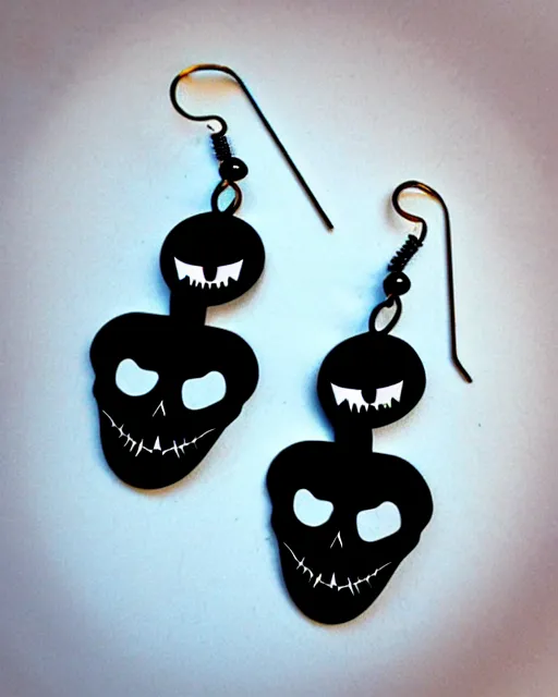 Image similar to tim burton spooky monster, 2 d lasercut earrings,