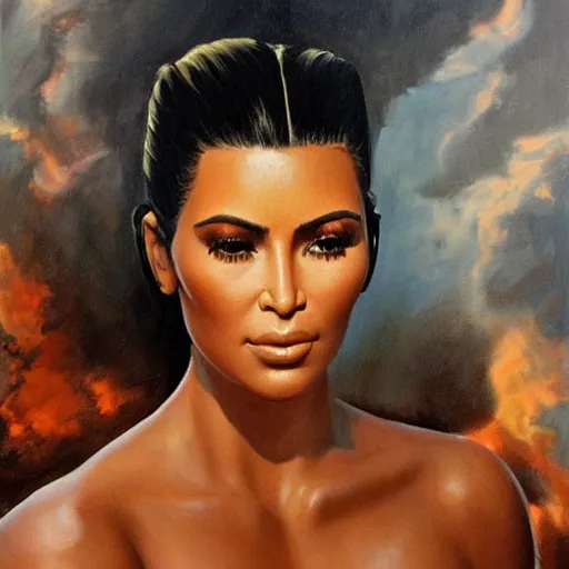 Prompt: ultra realistic portrait painting of kim kardashian in aliens, art by frank frazetta, 4 k, ultra realistic, highly detailed, epic lighting.