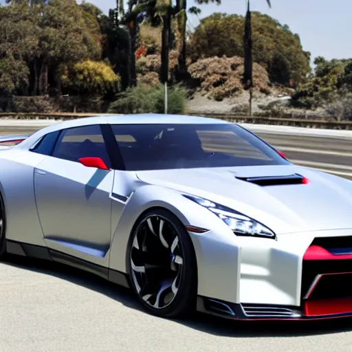 Prompt: Nissan GT-R R37 Concept Car Skyline 2033 car full view mid distance 45mm photo parked on street in LA