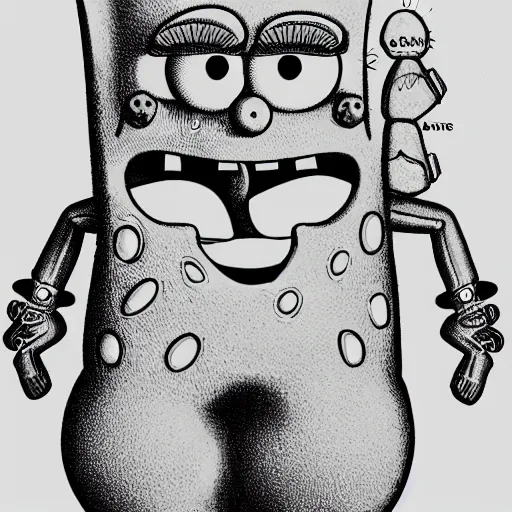 Image similar to detailed anatomical drawing of SpongeBob with text labels