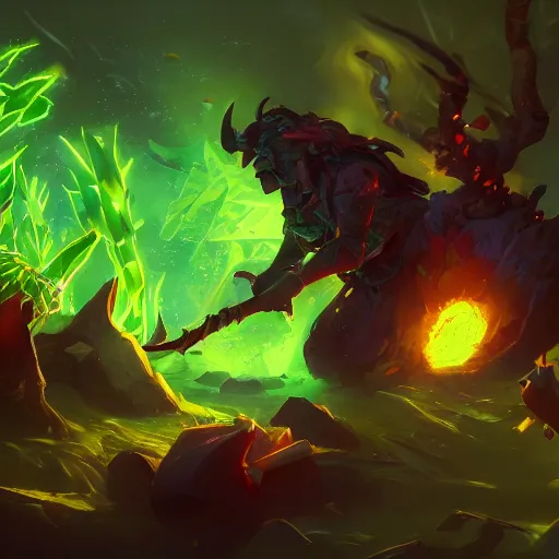 Image similar to arcane style green leaves explosion, green leaves, bright art masterpiece artstation. 8k, sharp high quality artwork in style of Jose Daniel Cabrera Pena and Greg Rutkowski, concept art by Tooth Wu, blizzard warcraft artwork, hearthstone card game artwork, leaves exploding, leaves explosion