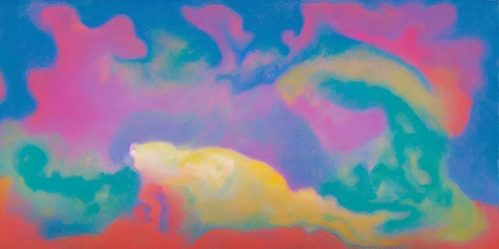 Image similar to the inner structure of quantum reality waves. Oil on canvas. Modern painting. Agnes Pelton. Zao Wou-ki. Peter Max.