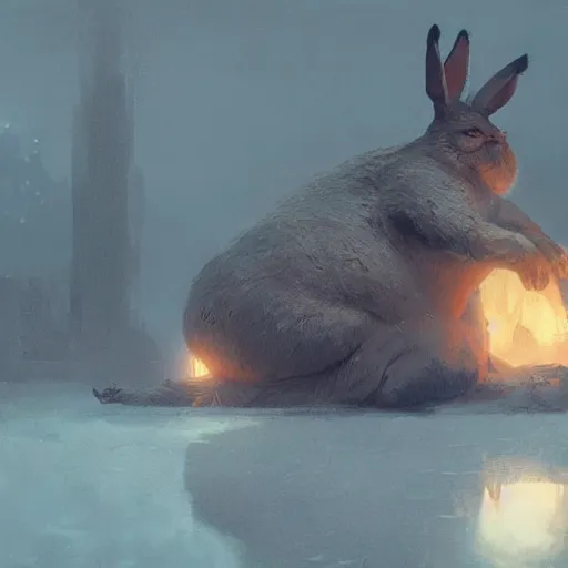 Image similar to an insane big chungus, reflections, atmospheric, Greg rutkowski, Trending artstation, cinematográfica, digital Art