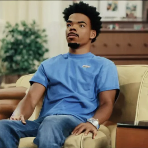 Image similar to a tv still of Chance The Rapper starring as a college student in a 1993 black sitcom