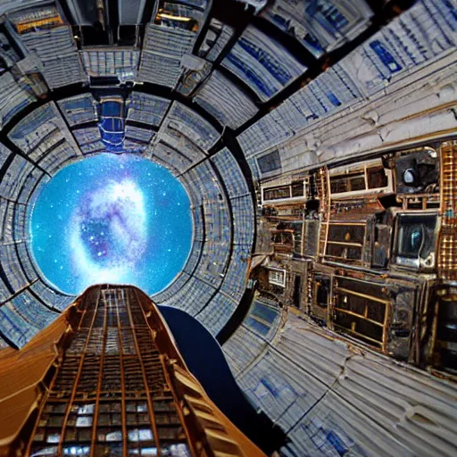 Image similar to on the inside of a gigantic o'neill cylinder, space station with city inside, forest, wide angle, panoramic,