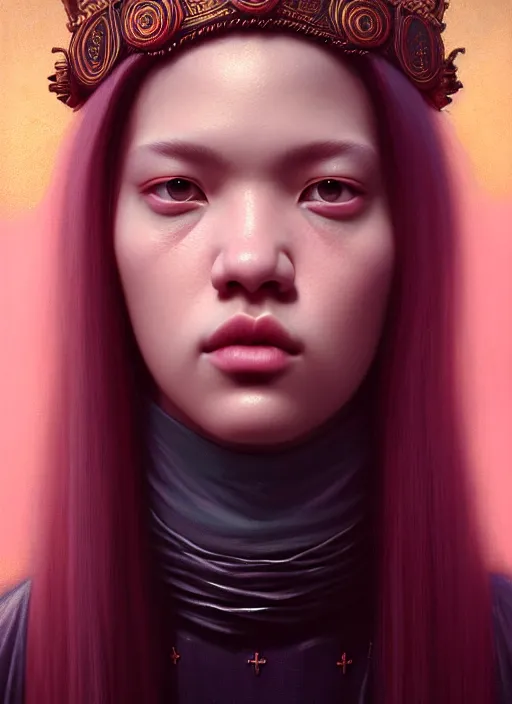 Image similar to jossi of blackpink, king, tarot card, highly detailed, digital painting, smooth, sharp focus, illustration, ultra realistic, octane, render, unreal engine 8 k, art by artgerm and agostino arrivabene