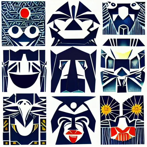 Prompt: Detailed paper cut collage of abstract tribal masks