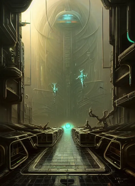 Image similar to wide angle shot of alien corridor cybertronic in a scenic dystopian environment, intricate, elegant, highly detailed, centered, digital painting, artstation, concept art, smooth, sharp focus, illustration, artgerm, tomasz alen kopera, peter mohrbacher, donato giancola, joseph christian leyendecker, wlop, boris vallejo