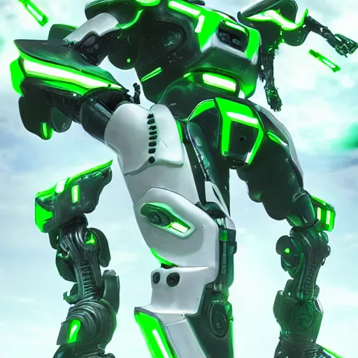 Image similar to saudi futuristic warrior mecha, green and white neon, full body mecha suit, epic urban battle, Murata Yasushi Nirasawa Style, beautiful aesthetic, photorealistic, volumetric lighting, hyperrealistic, octane render, HDR, Production IG Studios Anime Style, concept art