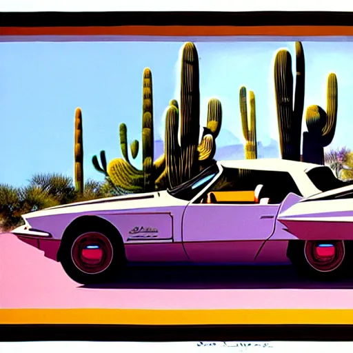 Image similar to concept art for a convertible full of cactuses, painted by syd mead, high quality