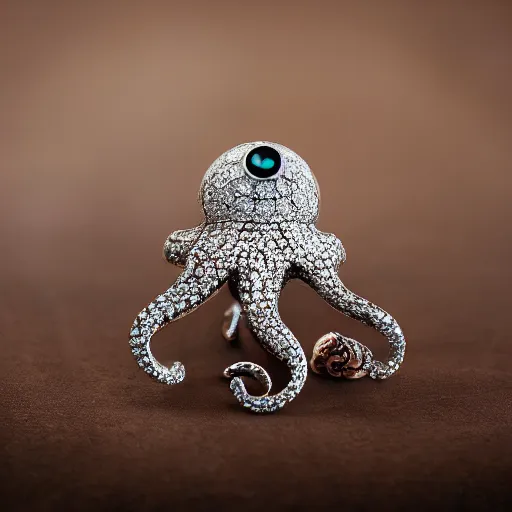 Prompt: hd photo of a octopus ring with diamond and pearls by chanel, art nouveau, denoise, deblur