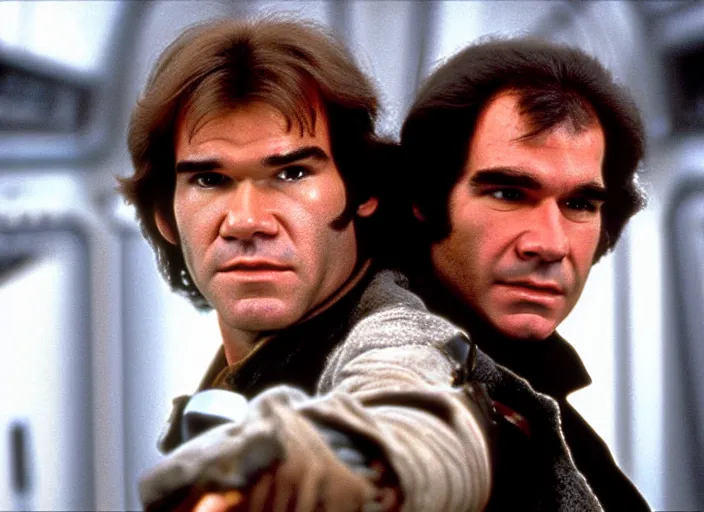 Prompt: film still of Mandy Patinkin!!! as Han Solo in The Empire Strikes Back 1980