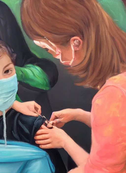 Prompt: oil painting of girl getting vaccinated