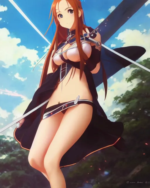 Image similar to photo of asuna from sao, asuna by a - 1 pictures, by greg rutkowski, gil elvgren, earl moran, enoch bolles, glossy skin, pearlescent, anime, maxim magazine,